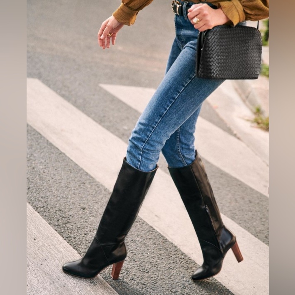 $399 Frye June Slouch Knee High Brown Leather Heeled Pull On Tall Winter Boots - Picture 6 of 16